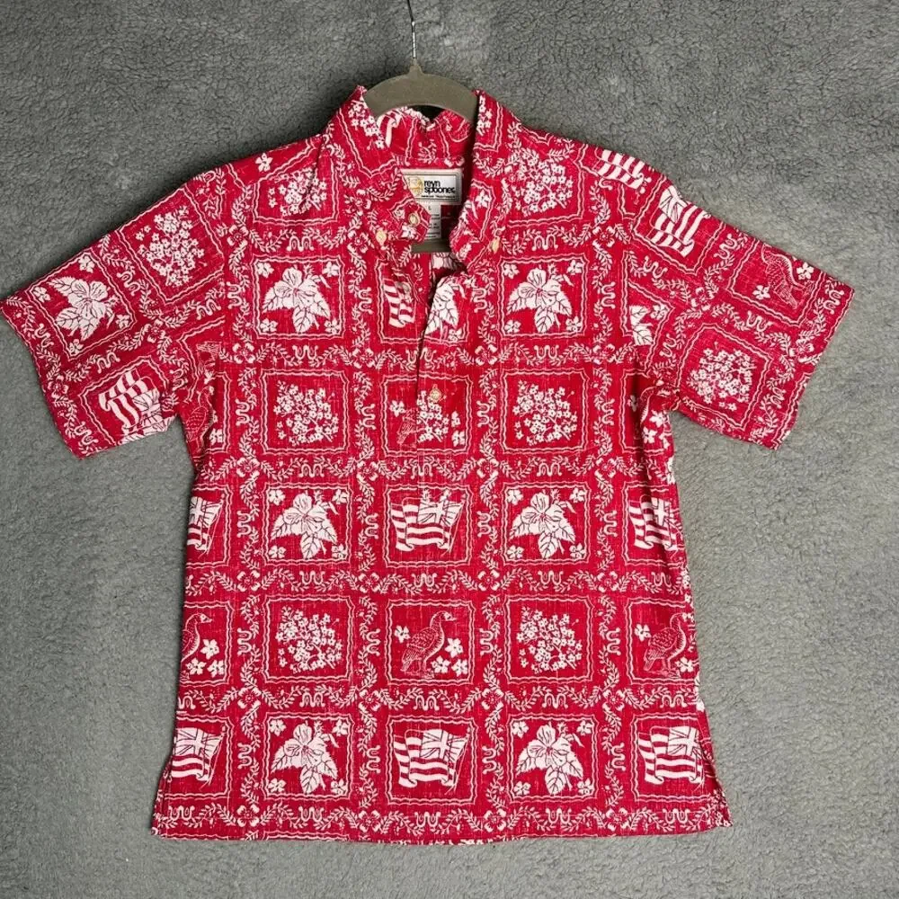 VTG Reyn Spooner Lahaina Sailor Youth Boys Large Shirt 1/4 Button Up Red White
